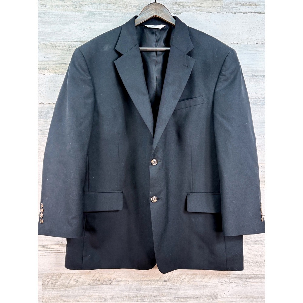 Versini Mens 48R‎ Black 100% Wool 2 Button Single Breasted Blazer Jacket Classic
